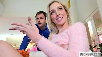 A horny cuckold watches in amusement as another man licks and fucks his beloved wife's sweet pussy