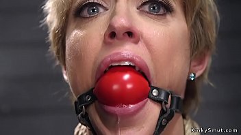 Bound slave screams in pain as she is whipped on the pussy